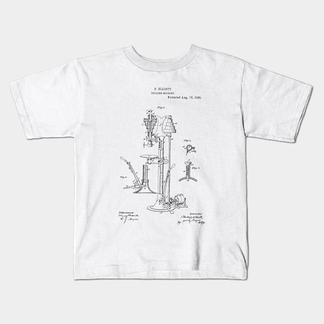 Drilling Machine Vintage Patent Hand Drawing Kids T-Shirt by TheYoungDesigns